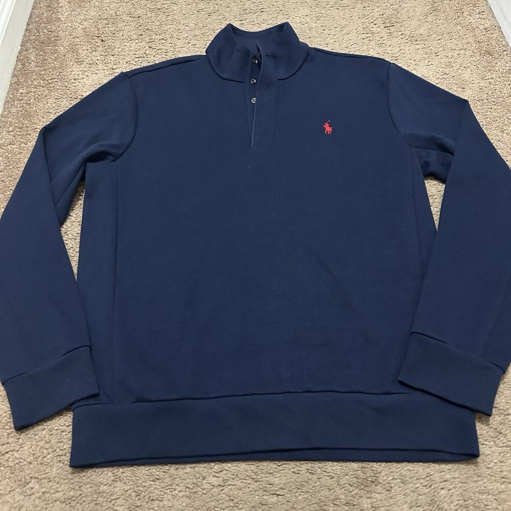 Polo Ralph Lauren Quarter Snap Button Pullover Sweater Size Medium Navy Blue